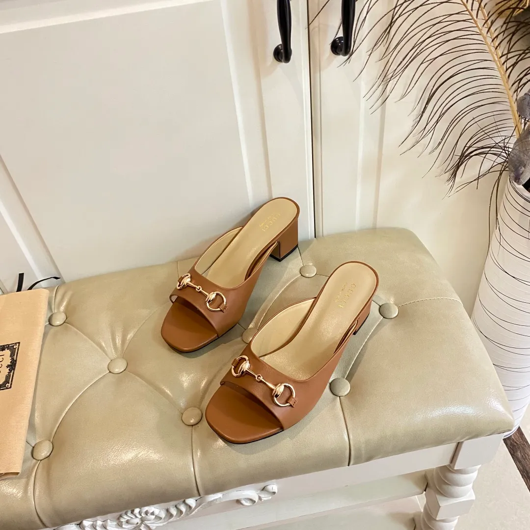 👟👟Ex-factory price 440👟👟, Gucci classic slippers, cowhide surface, sheepskin lining, 5cm heel, size 35-42 (custom-made sizes 43 and 44 are non-refundable)
